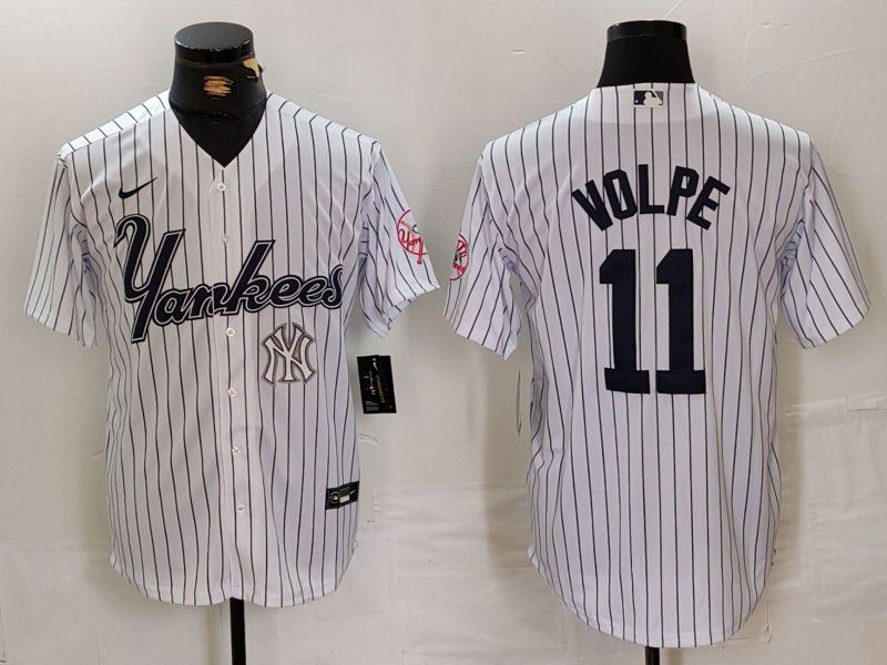Men New York Yankees #11 Volpe White stripe Three generations of joint names Nike 2024 MLB Jersey style 2
